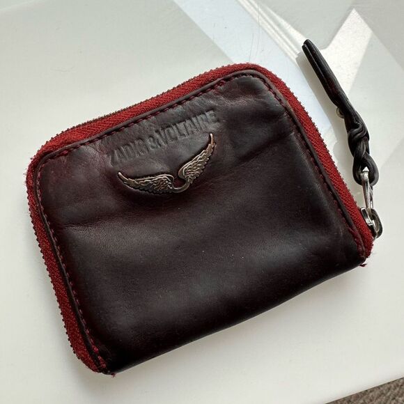 Zadig & Voltaire Small Leather Wallet ID Holder Wine Color Zip Around Closure - Picture 1 of 11